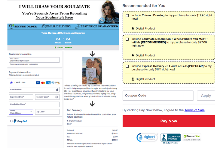 Soulmate Sketch Checkout Page